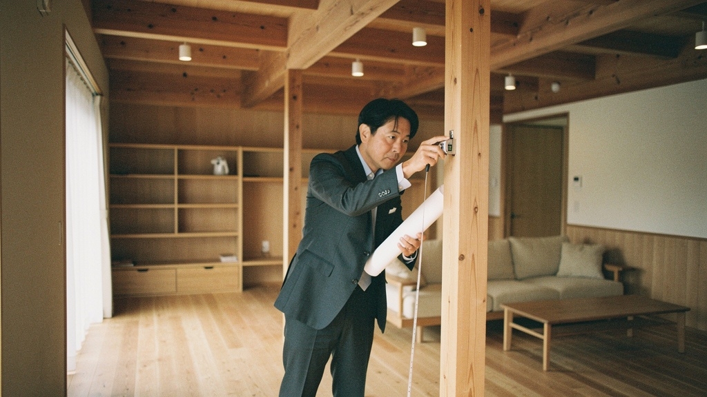 建築士が住宅内部を丁寧に調査している様子