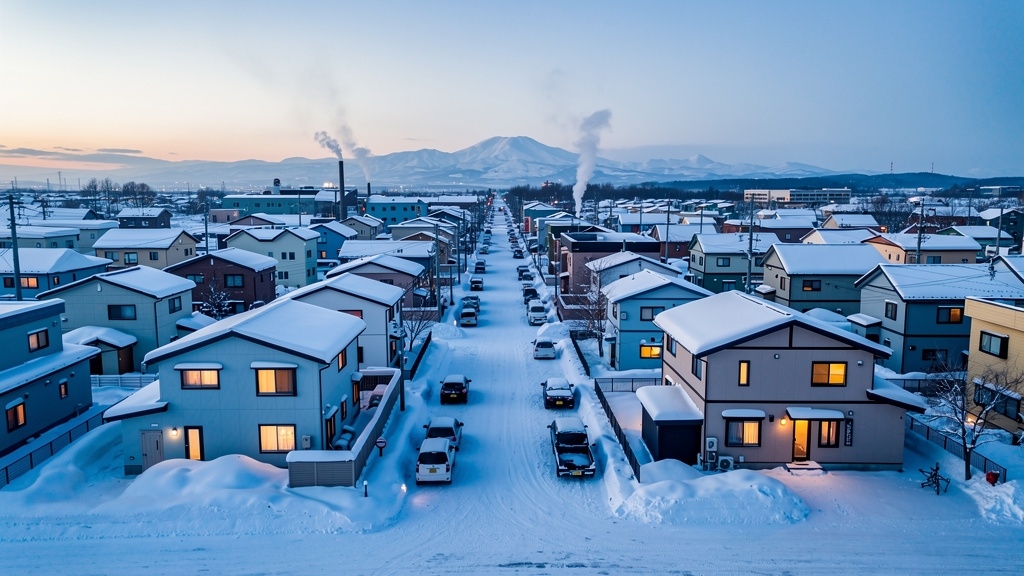 旭川の静かな住宅街の冬景色